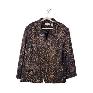 Womens Alfred Dunner Black & Gold Jungle Print  Blazer Size 22